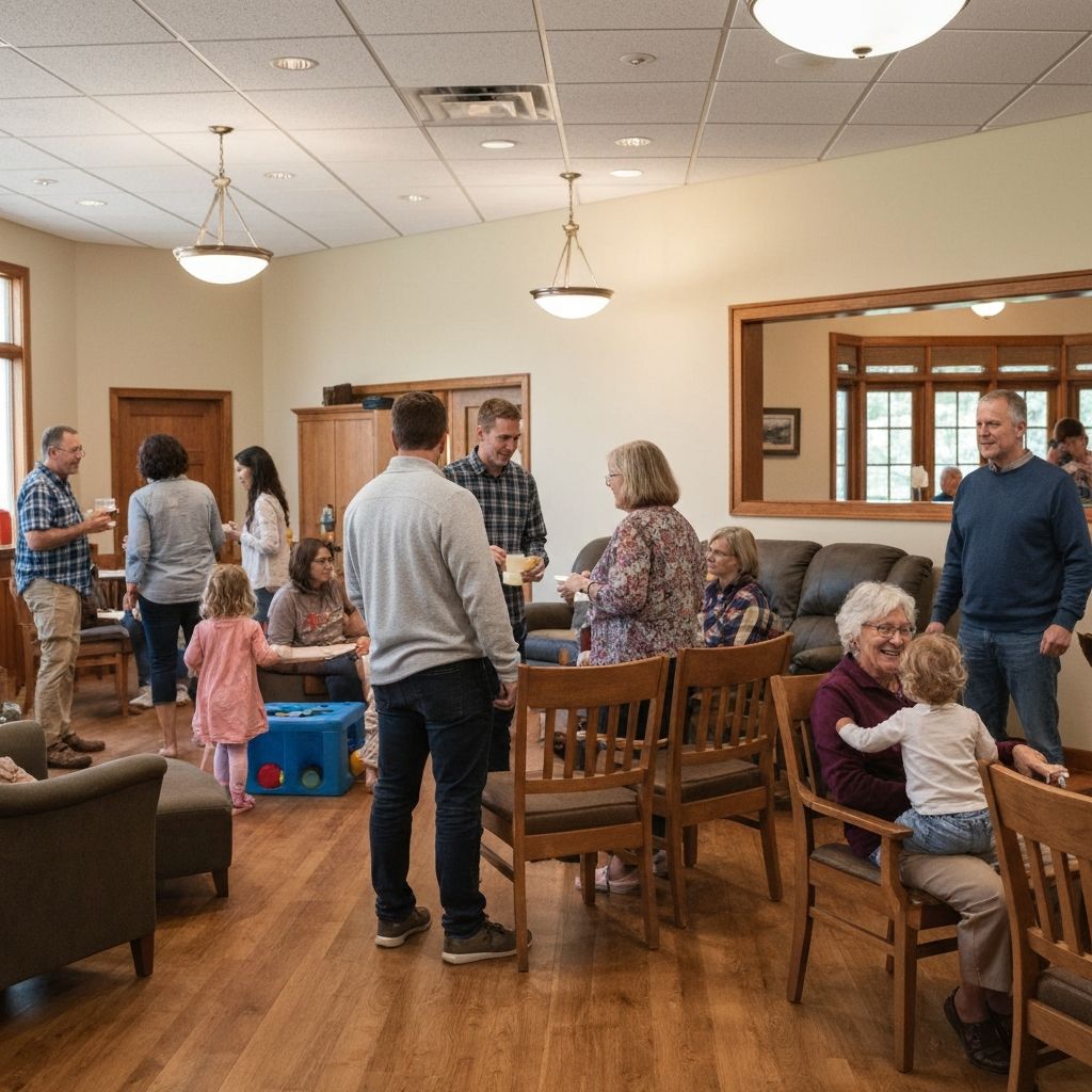 Church community gathering with families